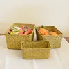 Woven Seagrass Storage Baskets Straw Rattan Basket Desk Organizer Picnic Basket Fruit Storage Box Cosmetic Storage Container 2