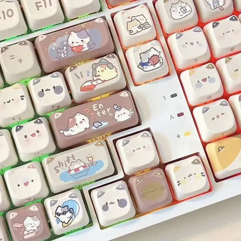 

Cat Keycaps 142 Keys Customized Gift Cute PBT MAO Keycaps Square Thermal Sublimation Mechanical Keyboard 2.25 U 2.75U for Alice