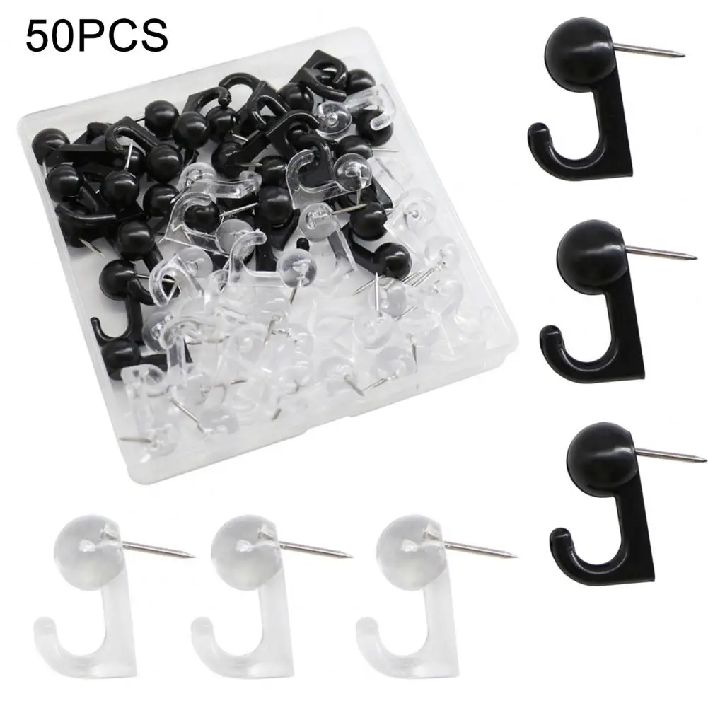 

Heavy Duty Push Pin Versatile Office Home Supplies 50pcs Push Pin with Hook Plastic Box for Cork Bulletin Board Whiteboard Wall