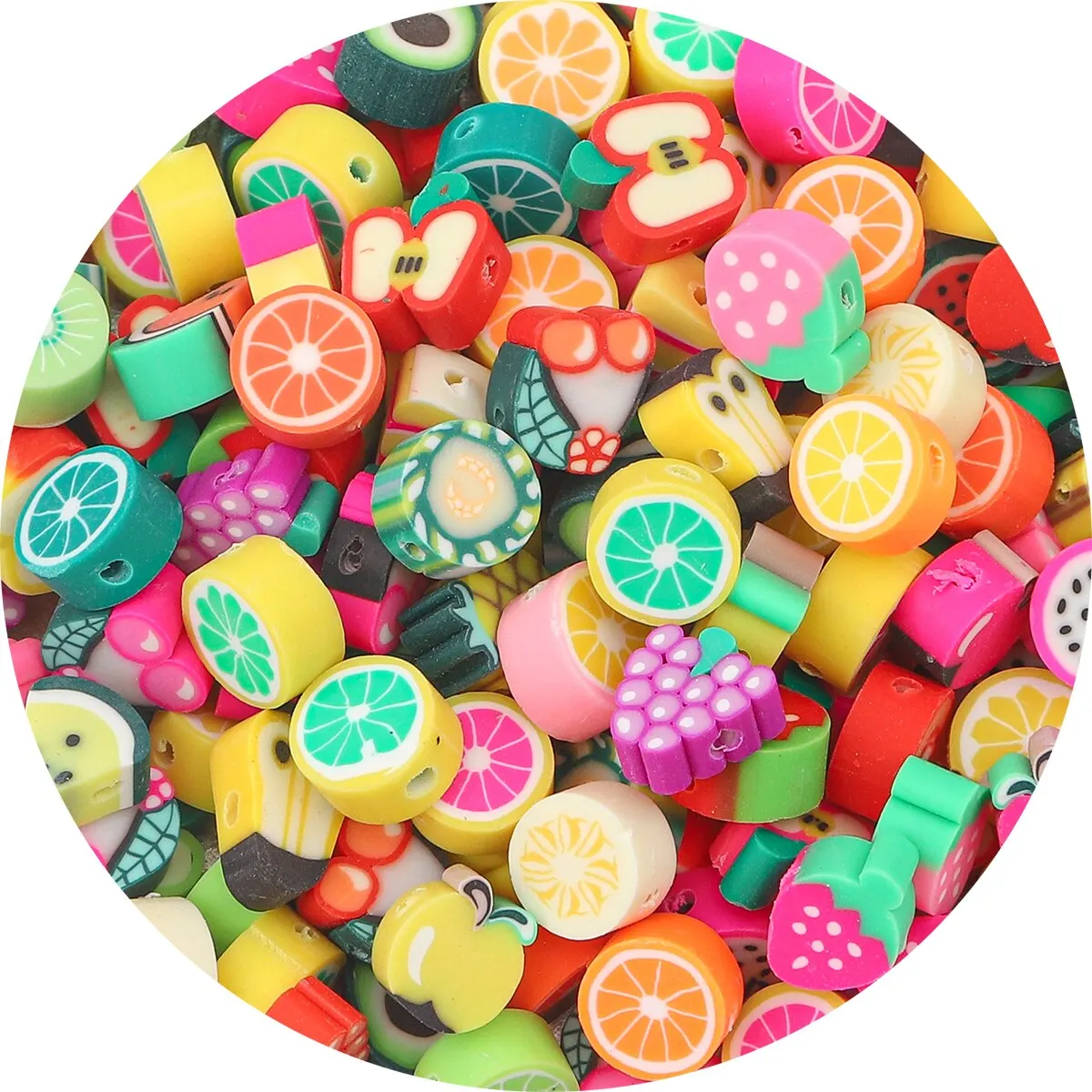 Vibrant 60-Piece Handmade Soft Pottery Beads Set – Mixed Candy & Fruit Shapes