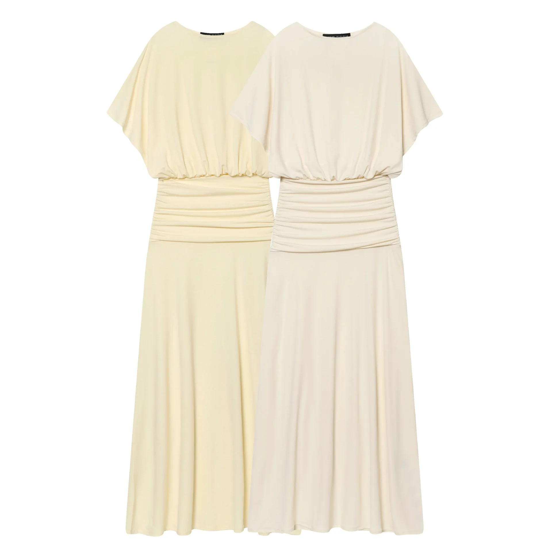 Elegante Abito Lungo in Stile Francese, Design Drappeggiato, Vita Alta, Vestibilità Slim, Lunghezza Midi, Tinta Unita, Misto Poliestere e Cotone - immagine 5