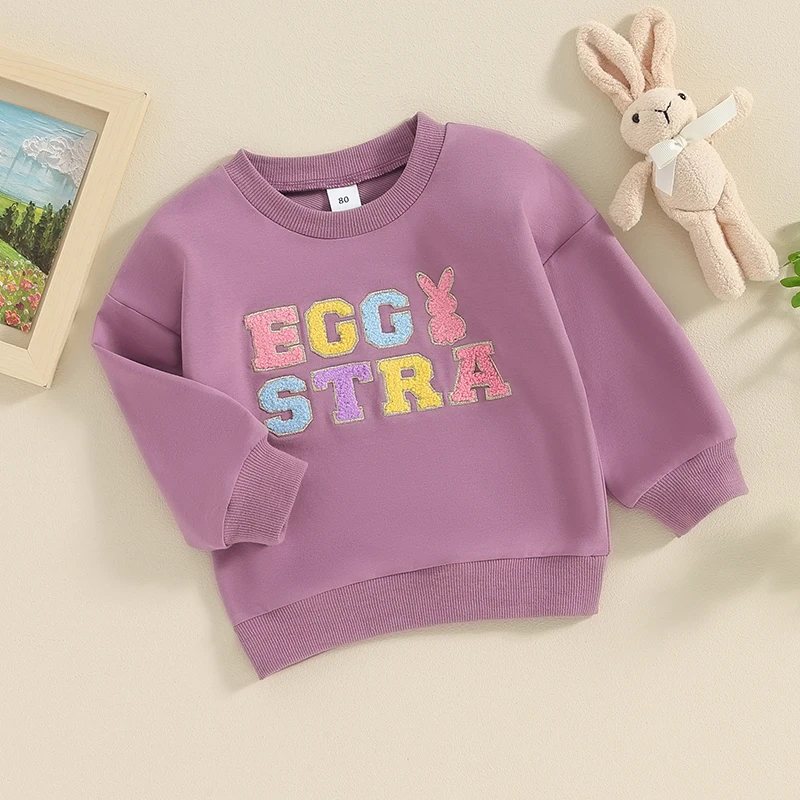 

Toddler Baby Girls Boys Easter Sweatshirts Letter Bunny Print Long Sleeve Crewneck Pullovers Tops Easter Clothes