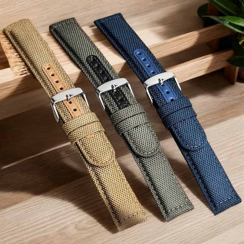 Nylon Canvas Strap - Waterproof Sports Watchband with Blue, Grey, and Khaki Options, 20mm-22mm