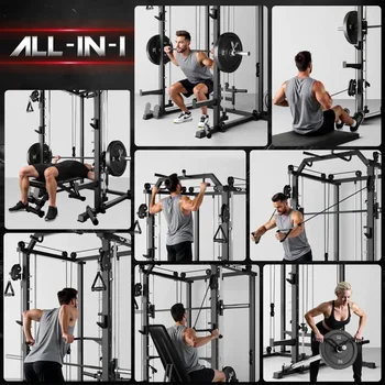 Smith Machine, 2000LBS M11 Multi-Function Squat Rack Power Cage with Cable Crossover System and Smith Bar, All-in-One LAT 2