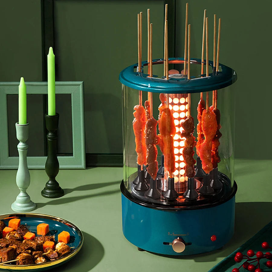 360&deg; Automatic Revolving Vertical Grill Smokeless Barbecue BBQ Kebab Rotary Machine Rotisserie Domestic Mutton Lamb Skewer Oven