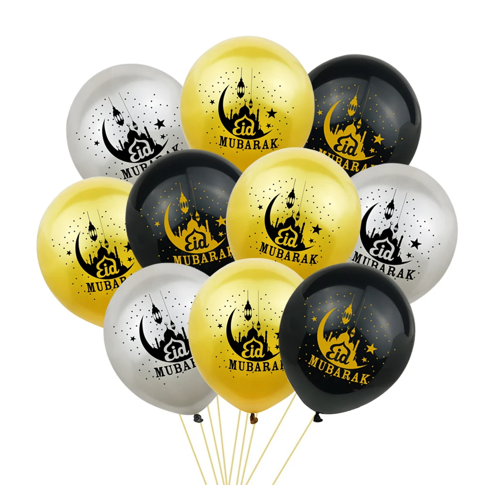 10Pcs 12Inch Eid Mubarak Latex Balloons Ramadan Decoration 2026 Gold Moon Star Balloon Ramadan Eid Muslim Islamic Party Supplies