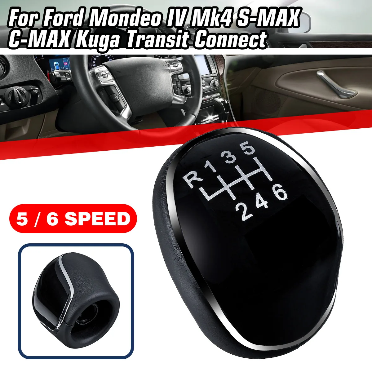 5/6 Speed Gear Stick Knob Head Lever leather Car Adapter Replacement for Ford Mondeo IV Focus MK2 MK3 C-MAX Kuga Car Accessories