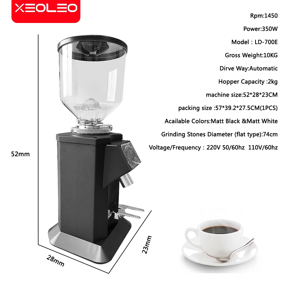 XEOLEO 1450 RPM Commercial Electric Coffee Grinder 74MM Flat Stainless Steel Burr Espresso Coffee Bean Grinder Machine 350W 3