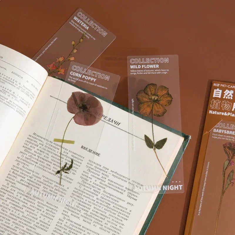 Floral Painting Bookmark Retro Flower Bookmark Bookmarks Stationery Supplies 5 Pcs/set Natural Plant Flower Leaves Series Bookmark PVC Reading Book Mark Book Page Marker Stationery Supplies Kawaii