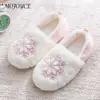 Women Snowflake Plush Slippers Closed Back Slippers Comfortable Slip On Loafer Slippers Fuzzy Home Slippers for Autumn Winter 2