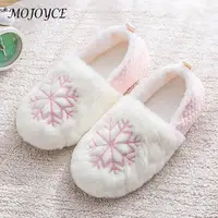 Women Snowflake Plush Slippers Closed Back Slippers Comfortable Slip On Loafer Slippers Fuzzy Home Slippers for Autumn Winter 2