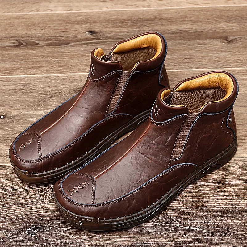 

Golden Sapling Leather Boots for Men Fashion Slip on Chelsea Boot Classics Men's Leisure Shoes Platform Casual Retro Footwear