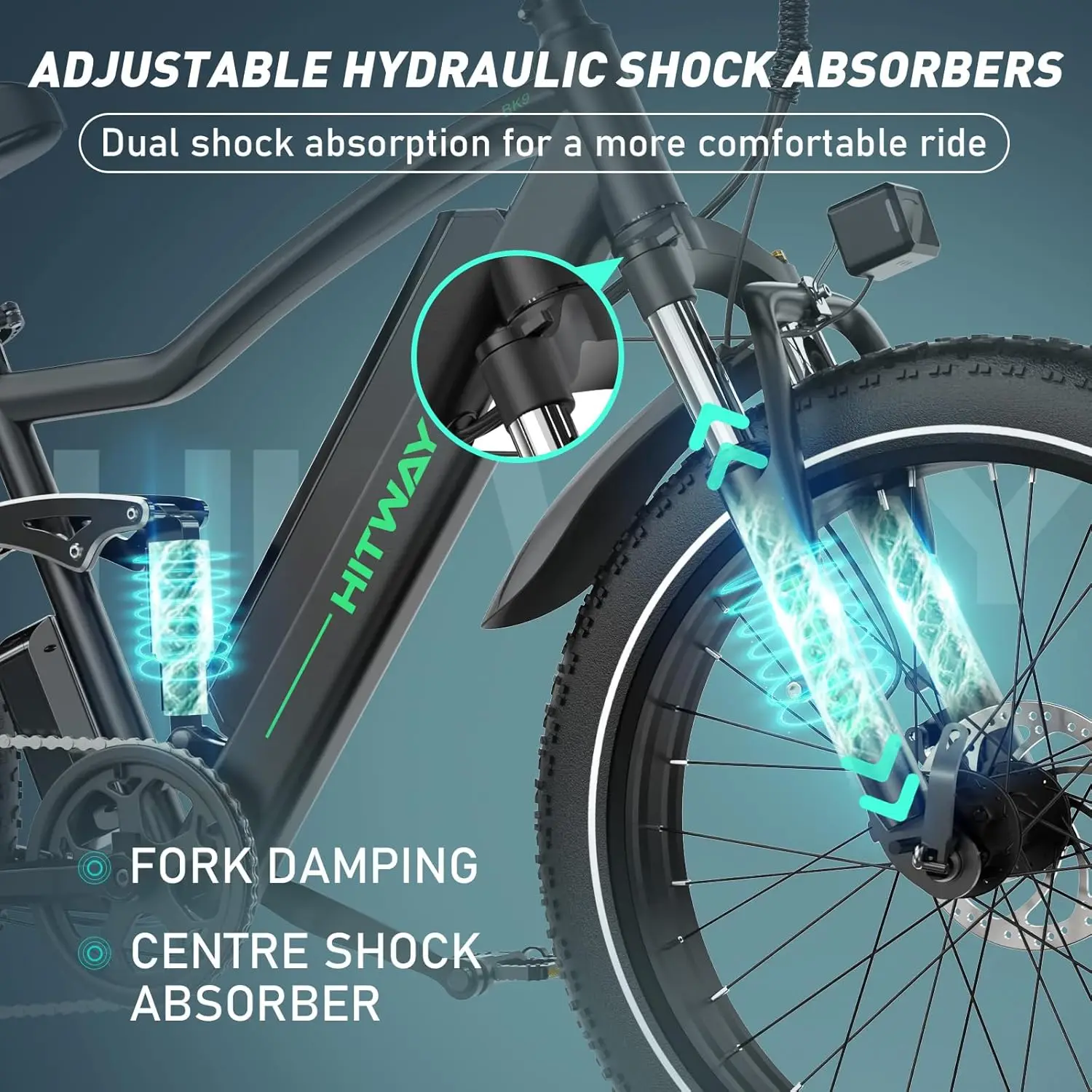 Hitway 26 "4,0 Fett reifen Elektro fahrrad, Elektro fahrrad mit 250Watt Motor 48V 15ah Lithium batterie, 7-Gang-Getriebe und Mountainbike 5