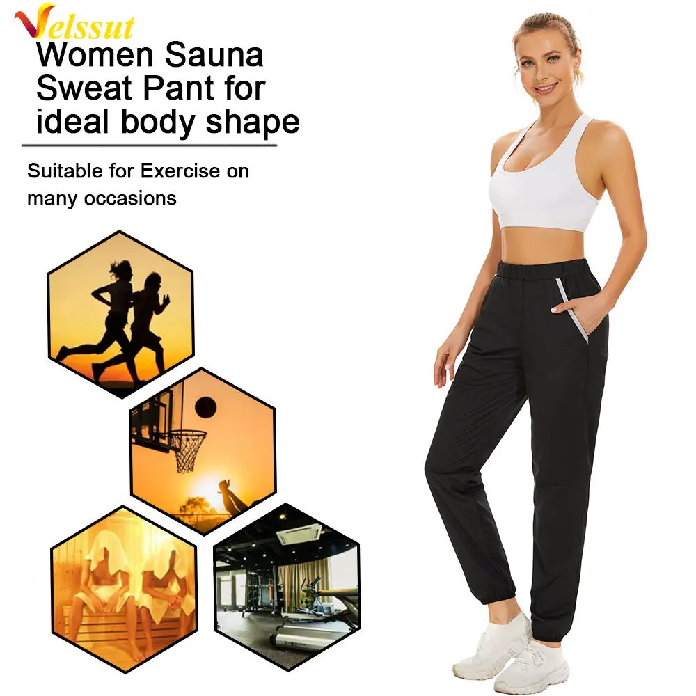 Velssut Sauna Pants for Women Hot Sweat Leggings Fitness Trousers Weight Loss Sportwear Fat Burning Ladies Body Shaper Workout