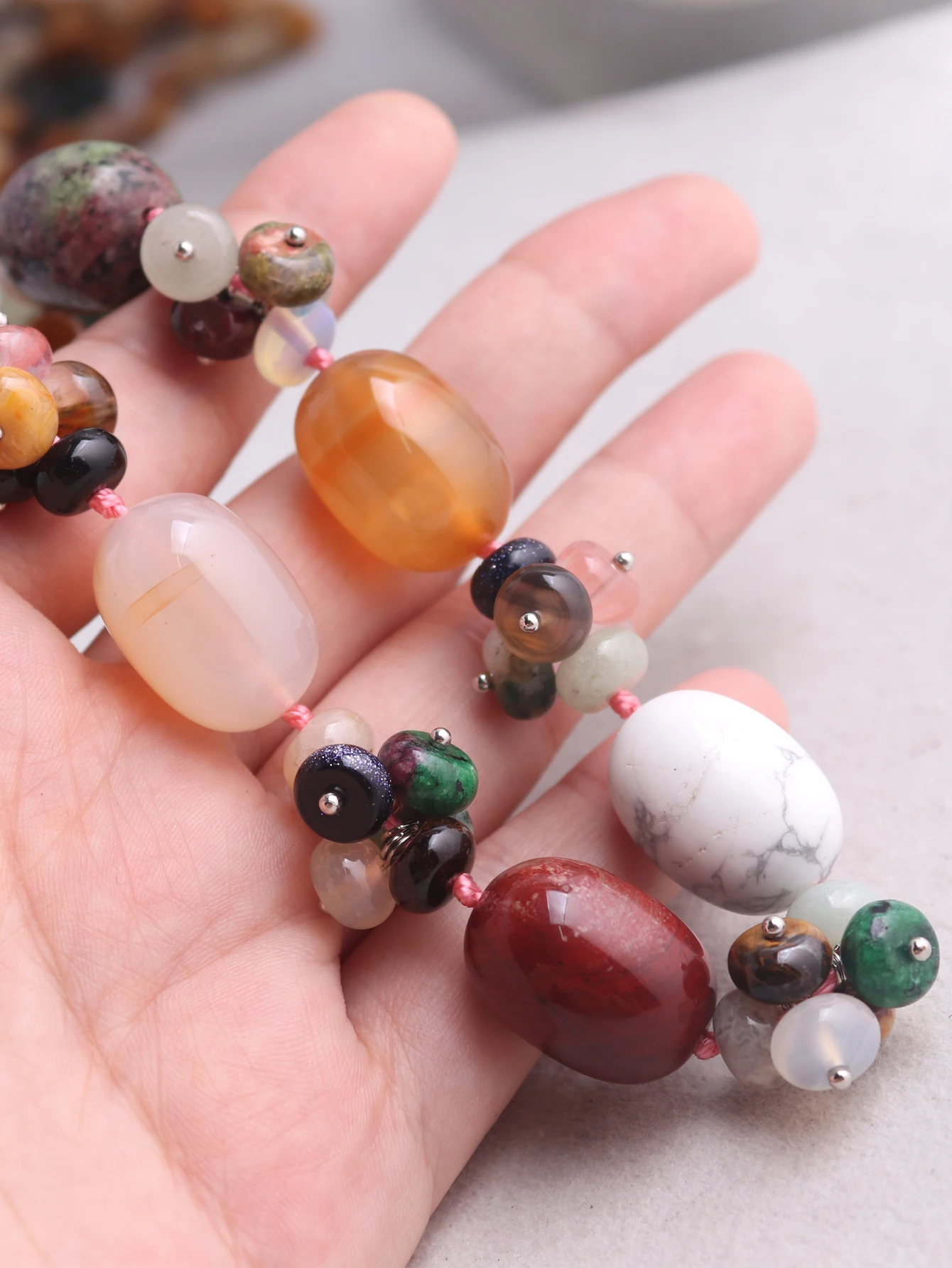 Druzy Natural Crystal Semi-precious Stone Necklace Women's Colorful Necklace Jewelry Round Beads String Energy