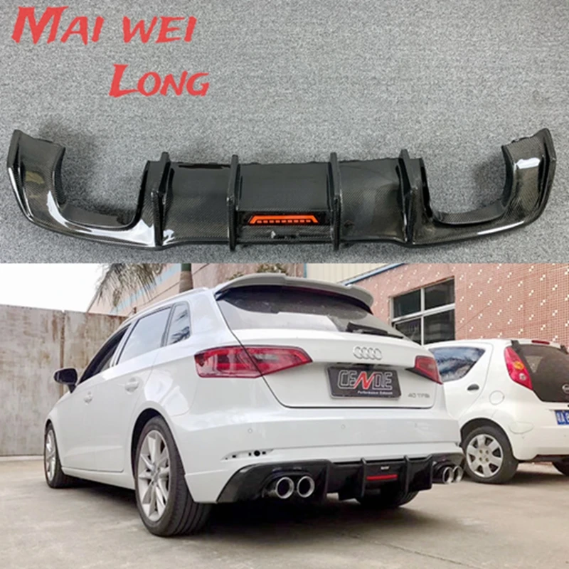 

Carbon Fiber Rear Bumper Lip Spoiler Diffuser Cover For Audi A3 S3 Sline Hatchback Sportback 2017 2018 2019 2020 (with Lamp)