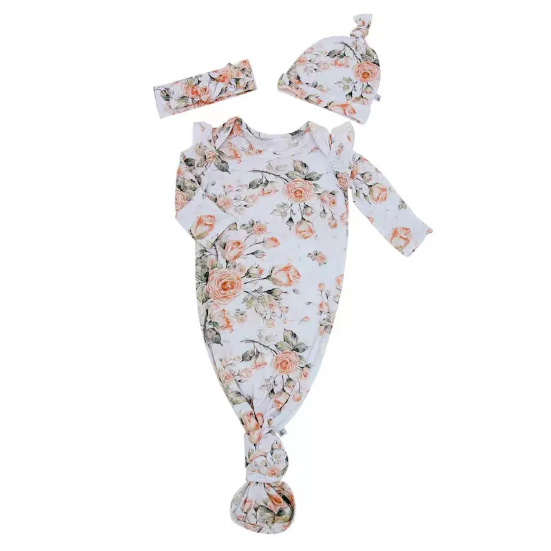 Bamboo Ultra Soft Baby Newborn Girl Knotted Gown Baby Knotted Gown Claire Floral Pink Newborn Coming Home