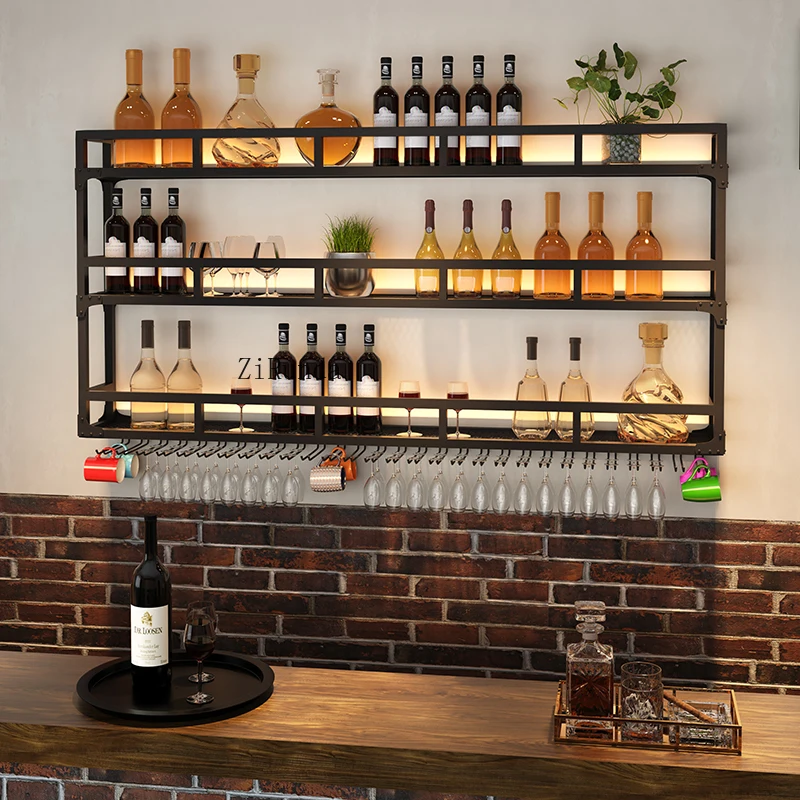 *Minimalist lighting wall mounted wine cabinet, bar counter, background wine glass rack, inverted home wall mounted rack