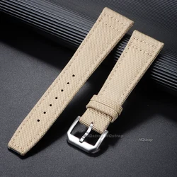 Waterproof Nylon Canvas Watch Strap with Cowhide Accent - Sporty and Stylish Wristband for 22mm (Beige white)