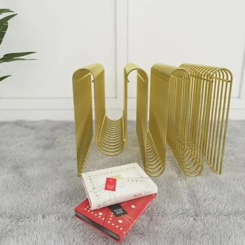 Nordic Minimalist Book And Newspaper Creative Magazine Metal Luxury Sample Room Decoration Floor To Ceiling Rack, Storage Rack