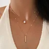 Collier tendance à chaîne serpent plate avec pendentif disque à trois couches pour femme, chaîne de perles simple, accessoires de bijoux de fête