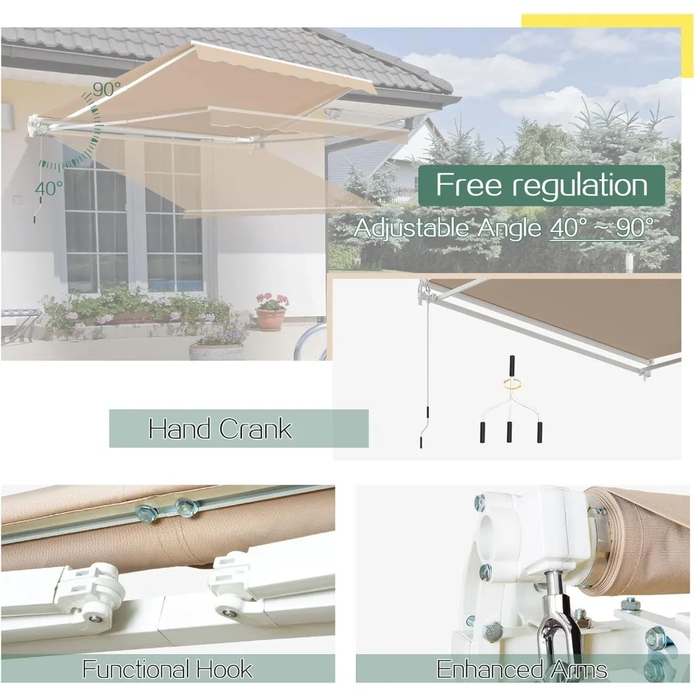 Description Picture 3 of itemAwnings for Patio, 10'x8' Retractable Awning Cover Sun Shade Shelter, 280g/m² Premium Polyester with PU Coating Fabric Outdoor