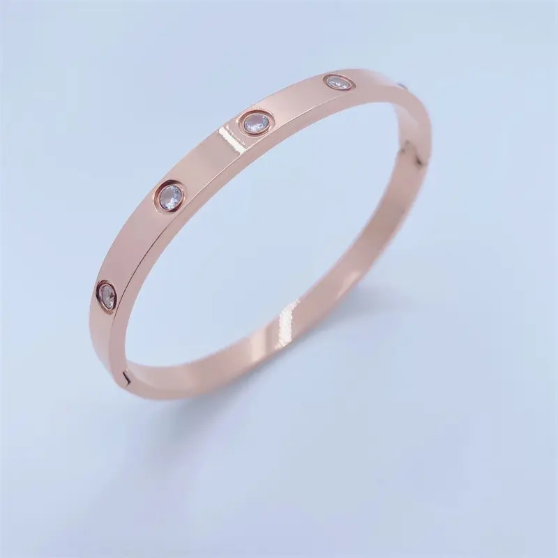 Bangle Bracelet 1PCS Rose Gold-color Bracelet Women Ladies Light Luxury Style Oval Diamonds Glossy Individual Bag Decoration