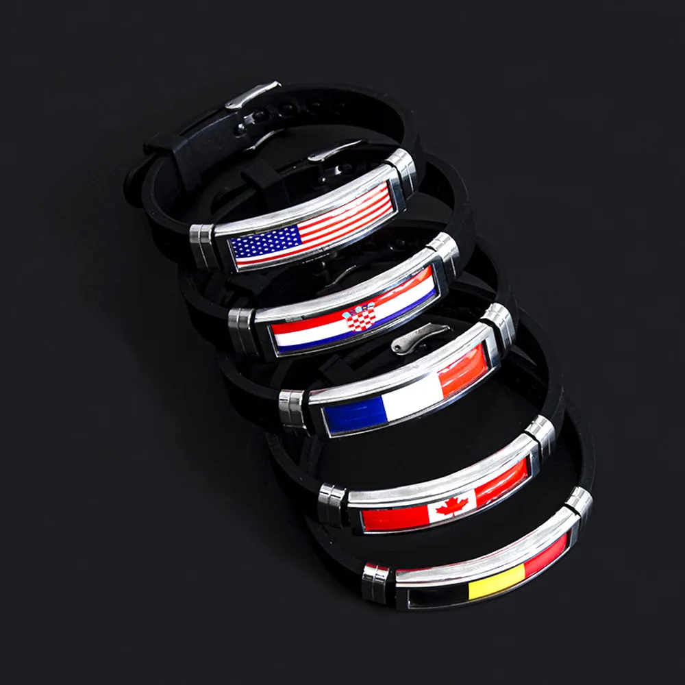 Spain America France Argentina Germany Canada Flag Bracelet Arab Sport Silicone Stainless Steel Bracelets for Men Women jewelry stainless steel bracelet silicone bracelet