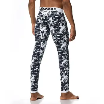 Jockmail Long Johns ns Mens 패션 스트라이프 인쇄 레인보우 리프 패턴 Thermo Underwear Pants Mens Leggings Thermal UnderPants