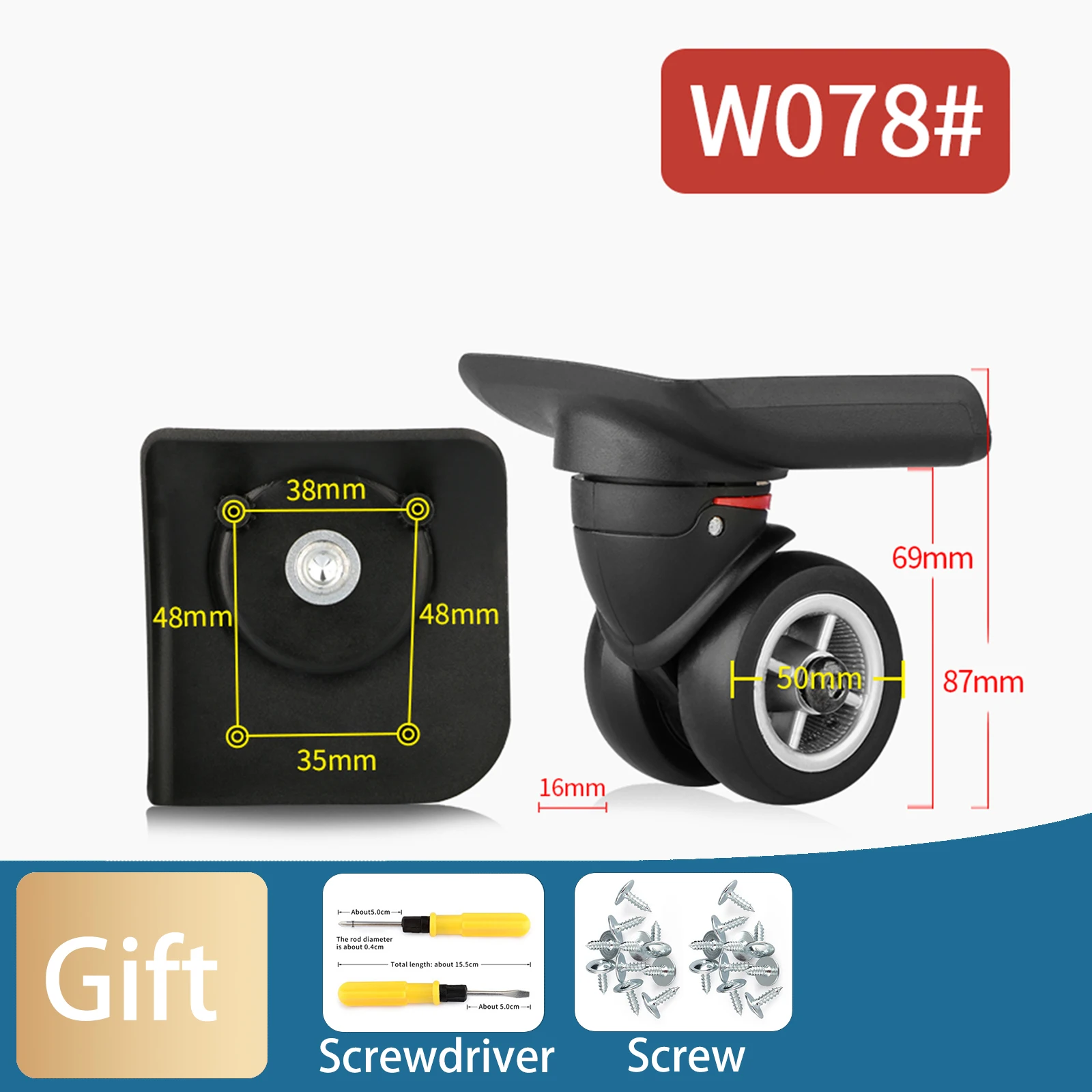 W078 Trolley Case Wheel Shockproof Slient Trolley Suitcase Casters Plastic Double Row Wheels Luggage Wheel 360 Degree Rotation