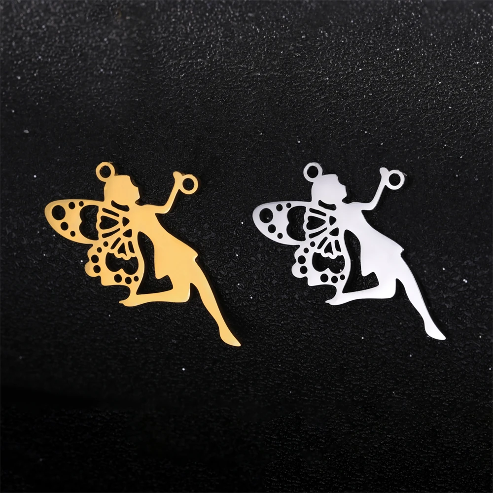 

5pcs/Lot Fairy Elf Pendants Stainless Steel Angel Wings Charms For Jewelry Making Supplies Diy Women Necklaces Charm Accessories