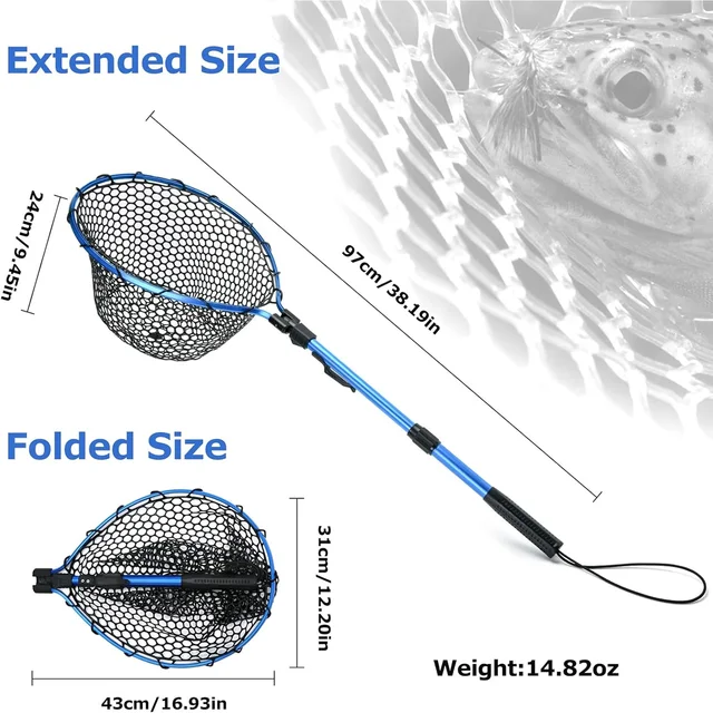 Goture Fishing Landing Net Aluminium Alloy Telescopic Fishing Net Small Mesh Trout Folding Portable Hand Net Fishing Tools 4