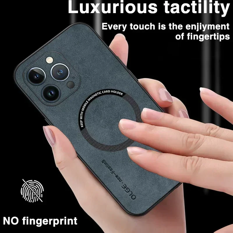Leather Magnetic Phone Case with Magsafe Compatibility and Shockproof Protection
