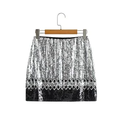 2022NEW Sexy Lady Fashion Patchwork Shiny Sequined High Waist Mini Skirts Womens Stylish Club Style Back Zipper Silvery Skirt