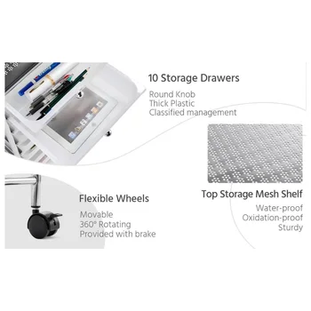 Rolling Cart Organizer Trolley with 10 Storage Drawers 6