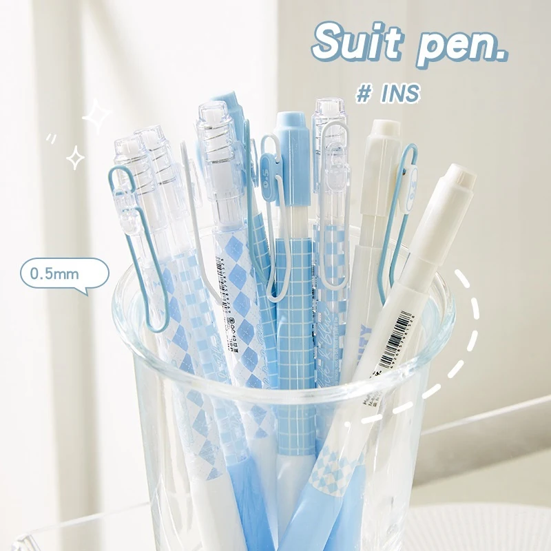 

4 шт., белые и синие шахматные гелевые ручки 0,5 мм