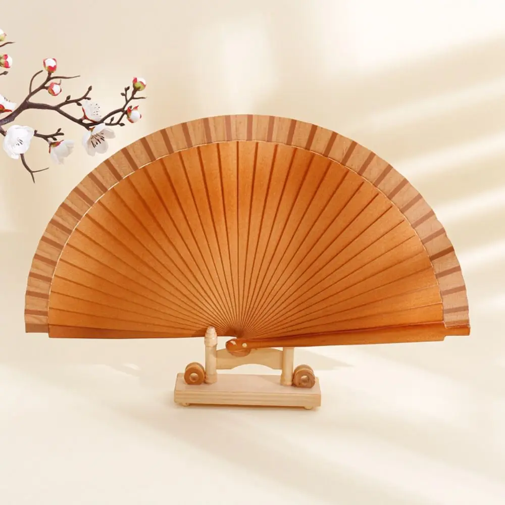 Classical Simple Spanish Plain Fan Solid Color Art Craft Pure Wood Folding Fan Handmade Decorative Props Fan Home Decor