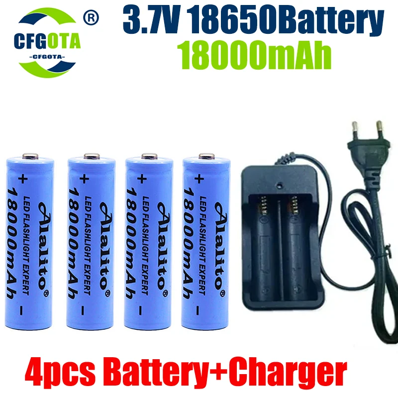 18650 Battery Rechargeable Battery 3.7V 18650 18000mAh Capacity Li-ion Rechargeable For Flashlight Torch Battery+Charger battery charger rechargeable battery