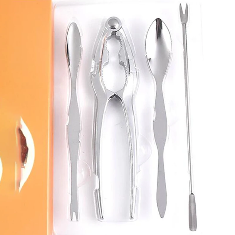 4Pcs Seafood Tool Sets Crab Shrimp Fruit Pliers Fork Spoon Set Nut Walnut Lobster Crab Cracker Tools Kitchen Accessories