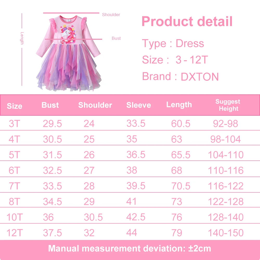 DXTON Neue Prinzessin Kleid Herbst Mädchen Lange ärmeln Kleid Unregelmäßige Mesh Kinder Kleider Einhorn Floral kinder Party Kleidung – Detail 1