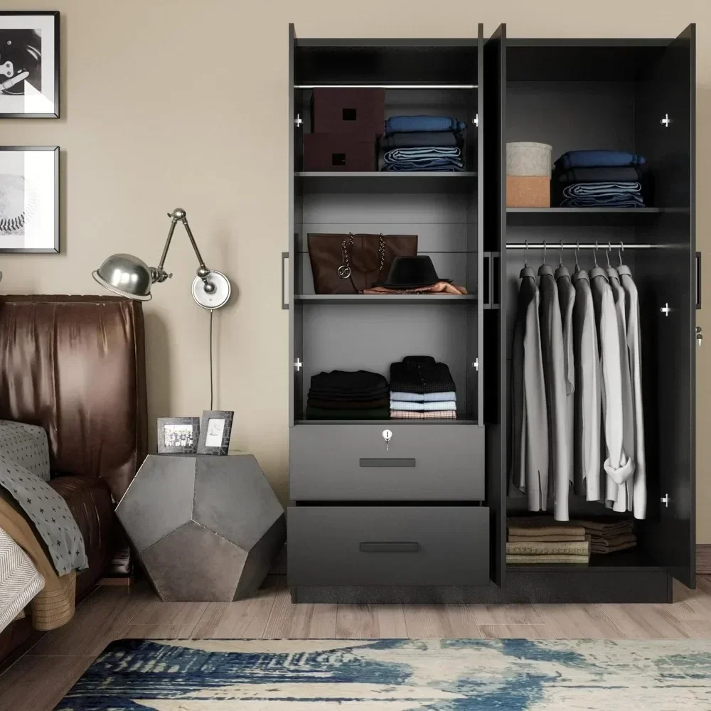 4 Doors Wardrobe 2 Drawers with Shelves 72" high 3