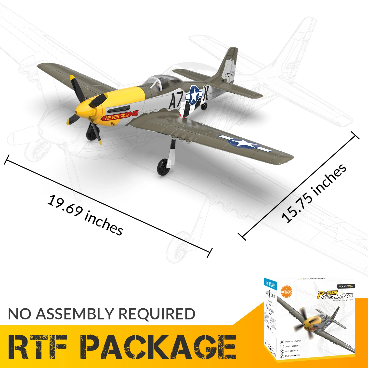 New Volantex P51D Mustang RC Plane 2.4G 4CH 500MM Wingspan EPP Foam RC Aircraft One Key Aerobatic RTF Glider Brushless motor 6