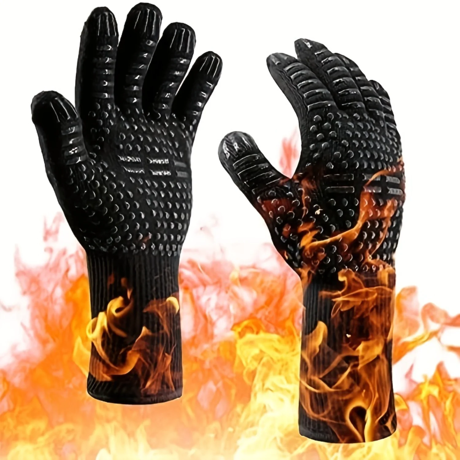 932&deg;F Heat and Cut-Resistant Gloves Non-Slip Silicone BBQ Mitts-Safe, Durable Cooking Armor
