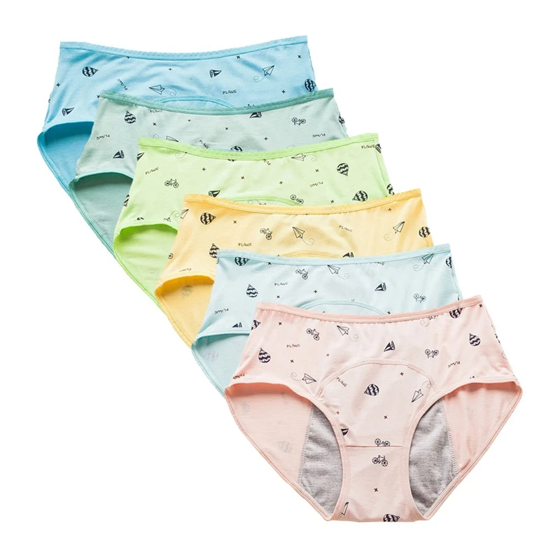 Girls Underwear Teen Girls Period Underwear Menstrual Period Panties Leak-Proof Organic Cotton Protective Briefs 4/6Pack