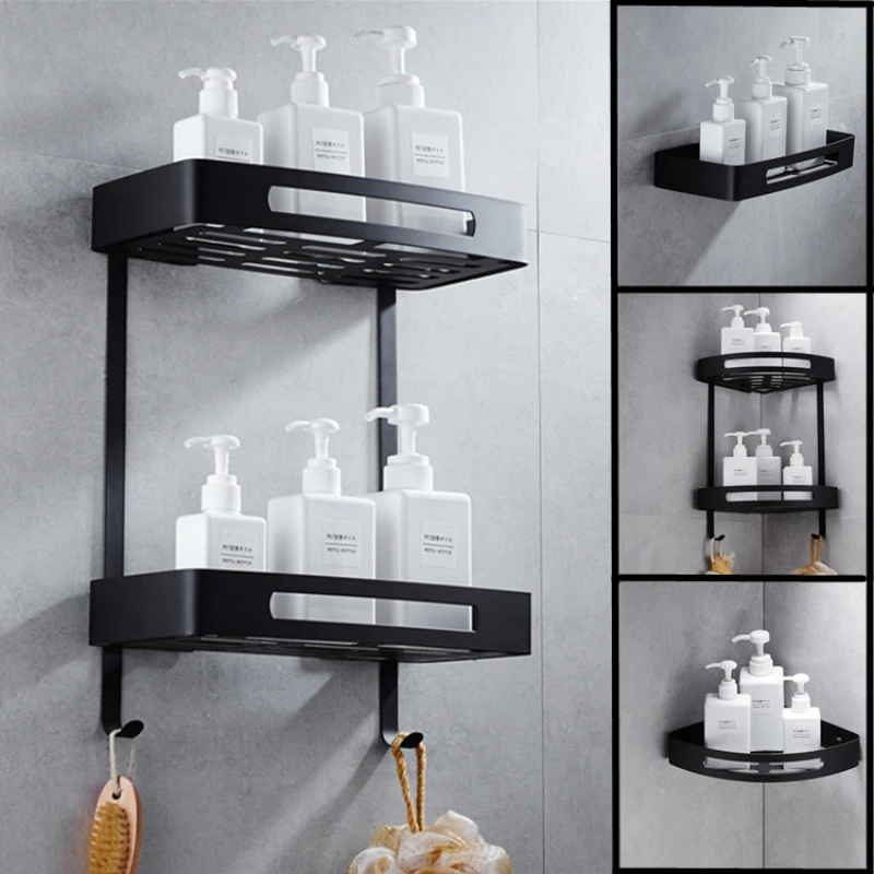 

304 Stainless Steel Black Paintig Bathroom Shelf Bathroom Bronze Retro Corner Basket Rack Wall Mounted Tripod Rectangular Rack