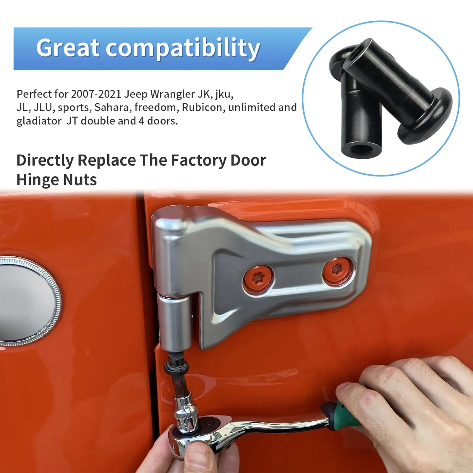 4x Door Hinge Nuts Anti Rust Repair Parts Fit for Jeep Wrangler JK Jku