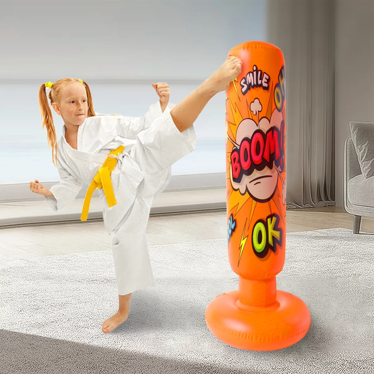 Inflatable Punching Sandbag for Kids, 47 in/120cm PVC Boxing Bag