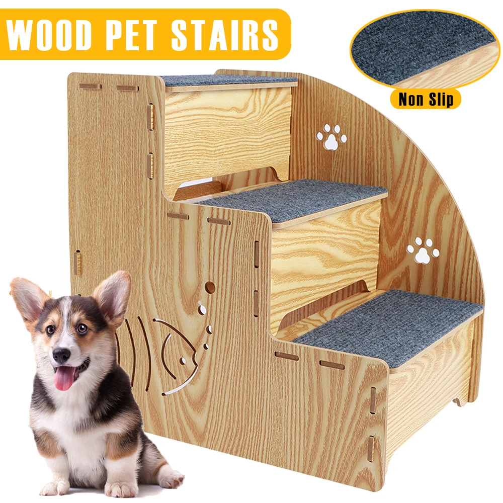 Wood-Pet-Stairs-Pet-Ramp-3-Tiers-Dog-Steps-Non-Slip-Puppy-Stairs ...