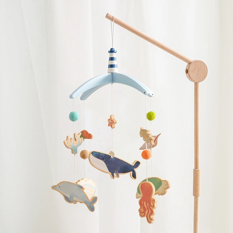 Baby Rattle Toy 0-12 Months Felt Wooden Mobile Newborn Music Box Crochet Bed Bell Hanging Toys Holder Bracket Infant Crib Toy