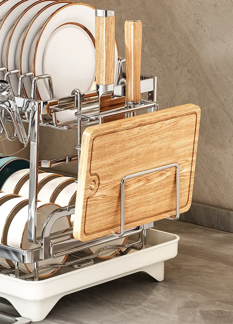 Stainless Steel 2 Tier Dish Rack Adjustable Countertop Organizer Bowl Drainer Multifunctional Kitchen Utensil Storage Holder Hom